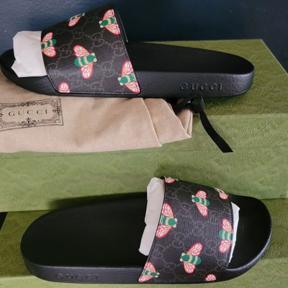 Authentic Mens Gucci GG supreme H2O Bee slides - Picture 6 of 7